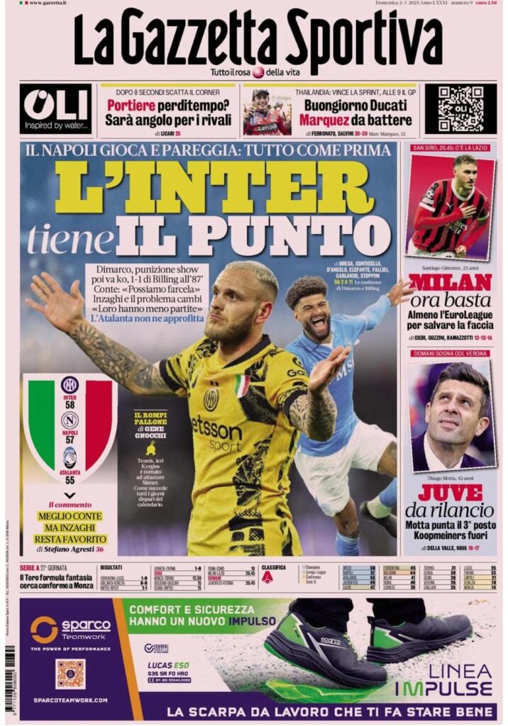 Le prime pagine sportive nazionali – 2 marzo 33 WhatsApp Image 2025 03 02 at 07.35.43