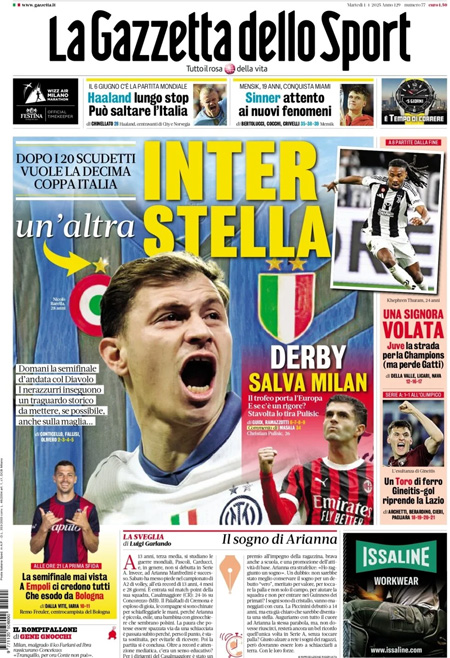 Le prime pagine sportive nazionali – 1 aprile 32 1743483569 58 la gazzetta dello sport