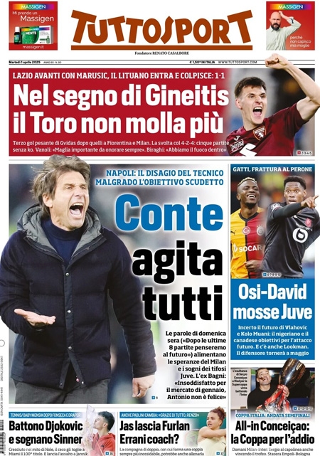 Le prime pagine sportive nazionali – 1 aprile 34 1743483577 60 tuttosport