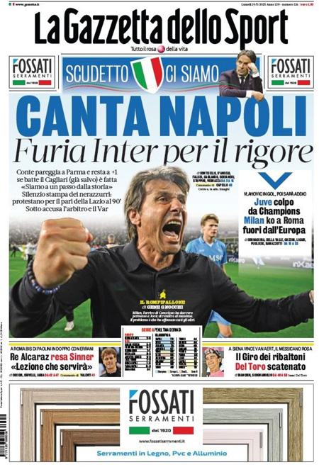 Le prime pagine sportive nazionali – 19 maggio 31 1747630534 58 la gazzetta dello sport