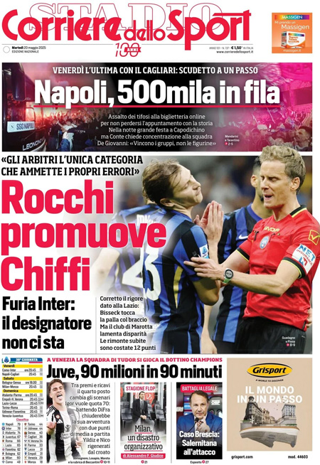Le prime pagine sportive nazionali – 20 maggio 32 1747717325 59 corriere dello sport