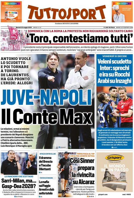 Le prime pagine sportive nazionali – 20 maggio 33 1747717330 60 tuttosport