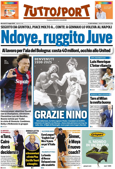 Le prime pagine sportive nazionali – 21 maggio 34 1747803582 60 tuttosport