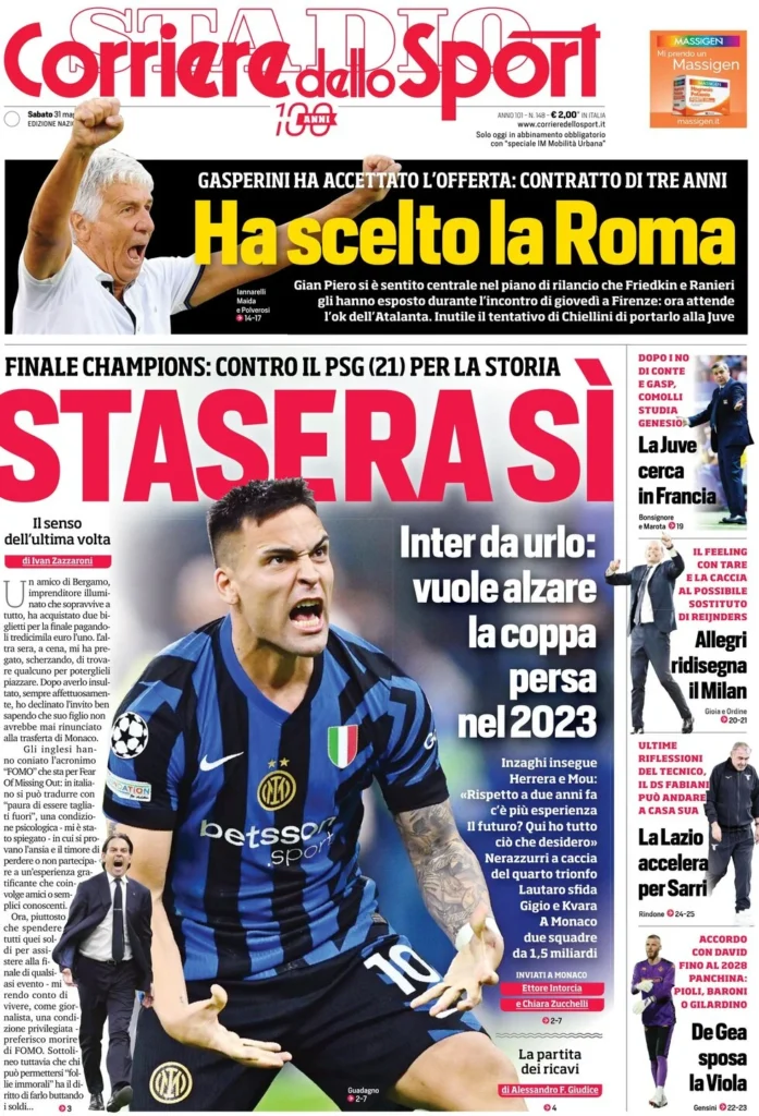 Le prime pagine sportive nazionali – 31 maggio 34 corriere dello sport 021209295
