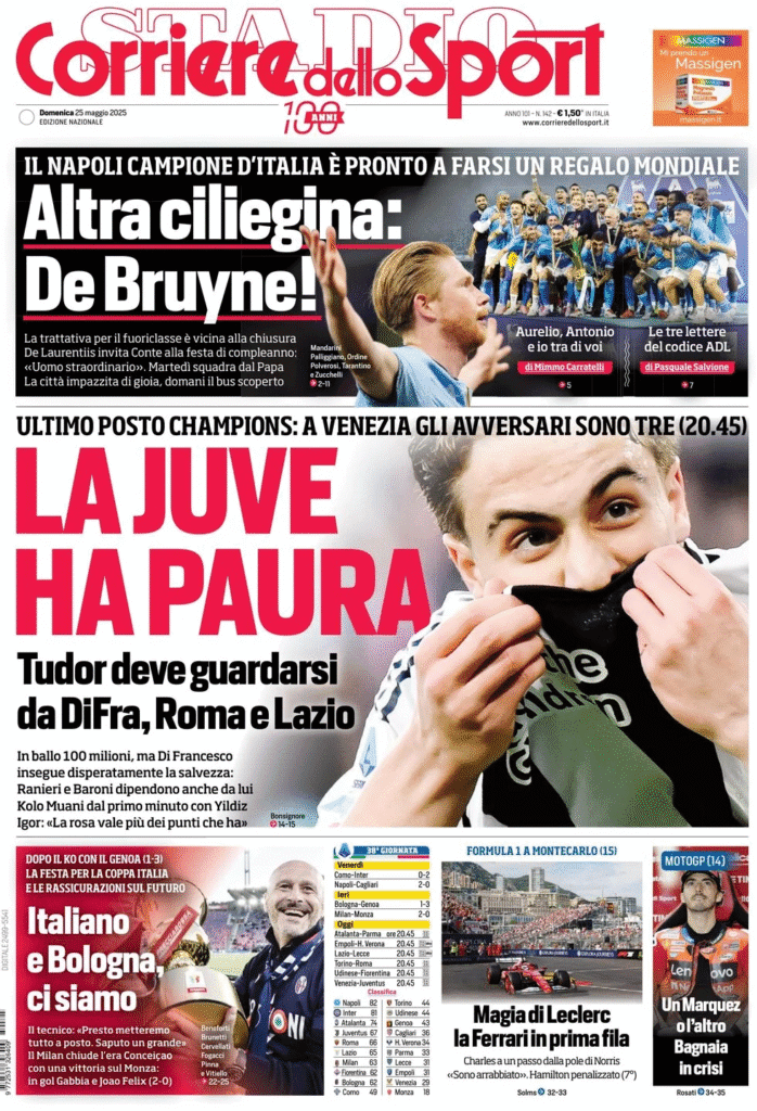 Le prime pagine sportive nazionali – 25 maggio 33 corriere dello sport 021210845