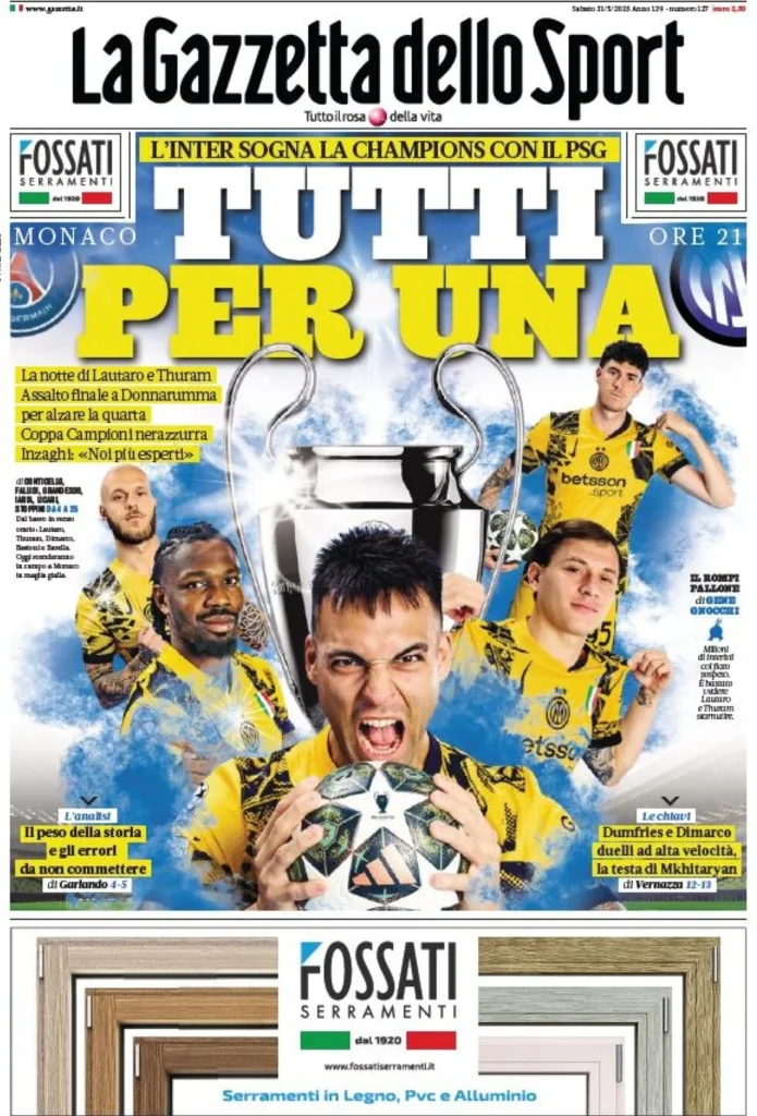 Le prime pagine sportive nazionali – 31 maggio 33 la gazzetta dello sport 013012460