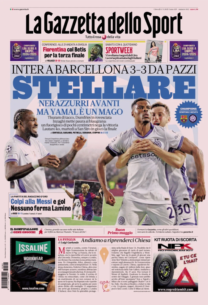 Le prime pagine sportive nazionali – 1 maggio 33 la gazzetta dello sport 054823404