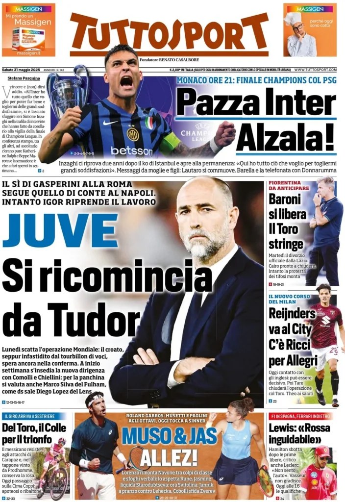 Le prime pagine sportive nazionali – 31 maggio 32 tuttosport 021204034