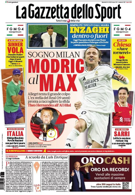 Le prime pagine sportive nazionali – 3 giugno 32 1748926882 58 la gazzetta dello sport