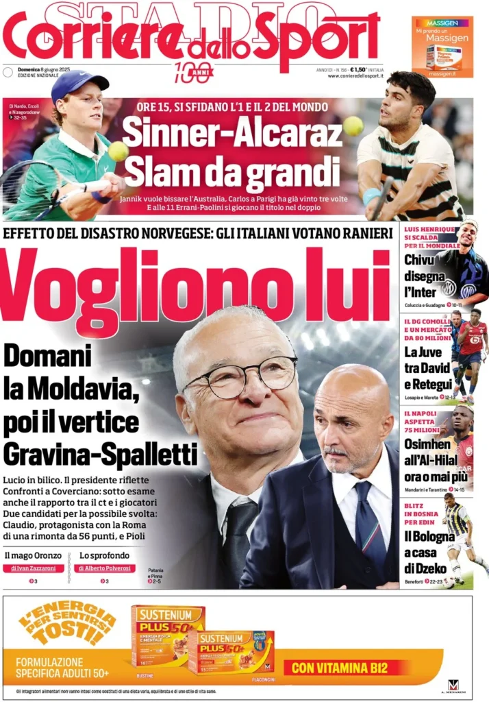 Le prime pagine sportive nazionali - 8 giugno 32 corriere dello sport 065855320