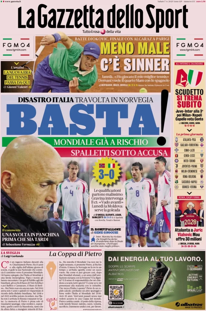 Le prime pagine sportive nazionali – 7 giugno 32 la gazzetta dello sport 070827152