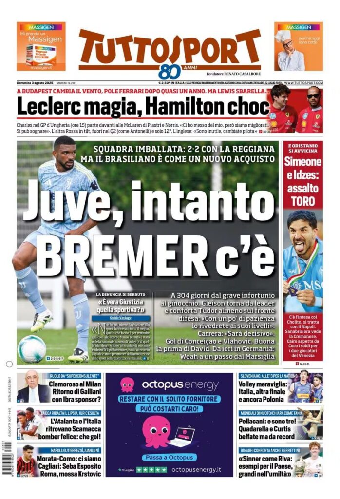 Le prime pagine sportive nazionali - 3 agosto 34 WhatsApp Image 2025 08 03 at 07.30.27