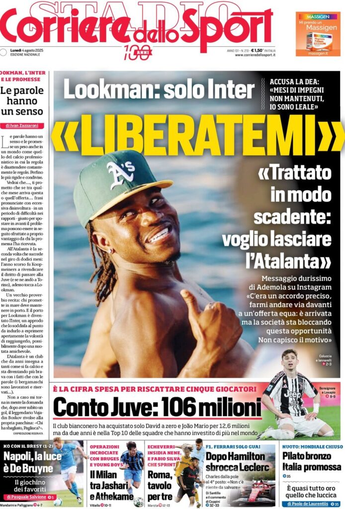 Le prime pagine sportive nazionali - 4 agosto 33 corriere dello sport 073849986