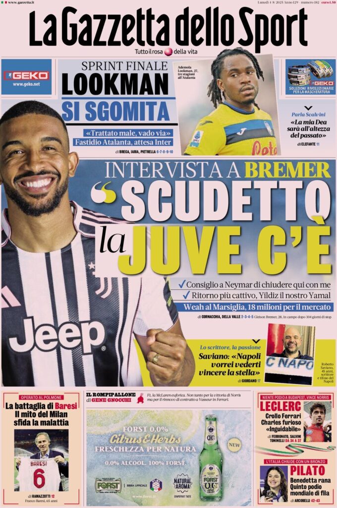 Le prime pagine sportive nazionali - 4 agosto 34 la gazzetta dello sport 073808220