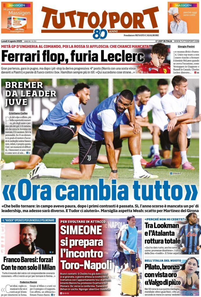 Le prime pagine sportive nazionali - 4 agosto 32 tuttosport 021203566