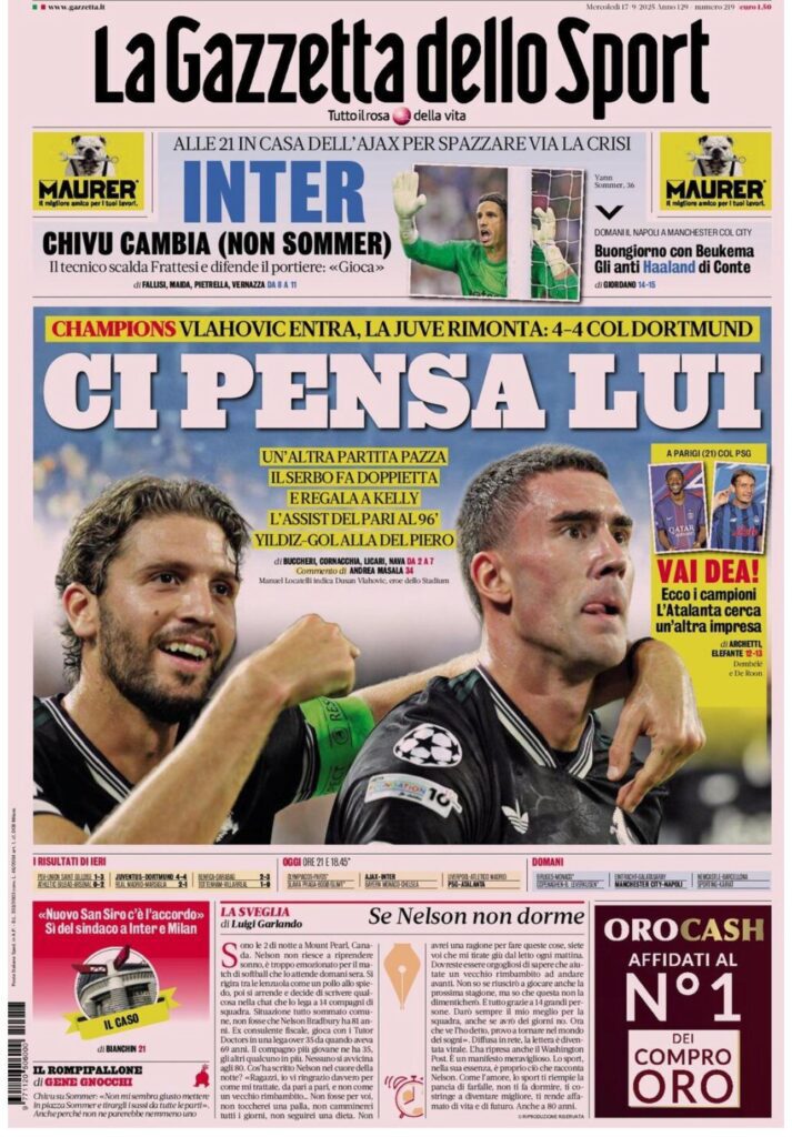 Le prime pagine sportive nazionali - 17 settembre 2025 32 WhatsApp Image 2025 09 17 at 07.50.54