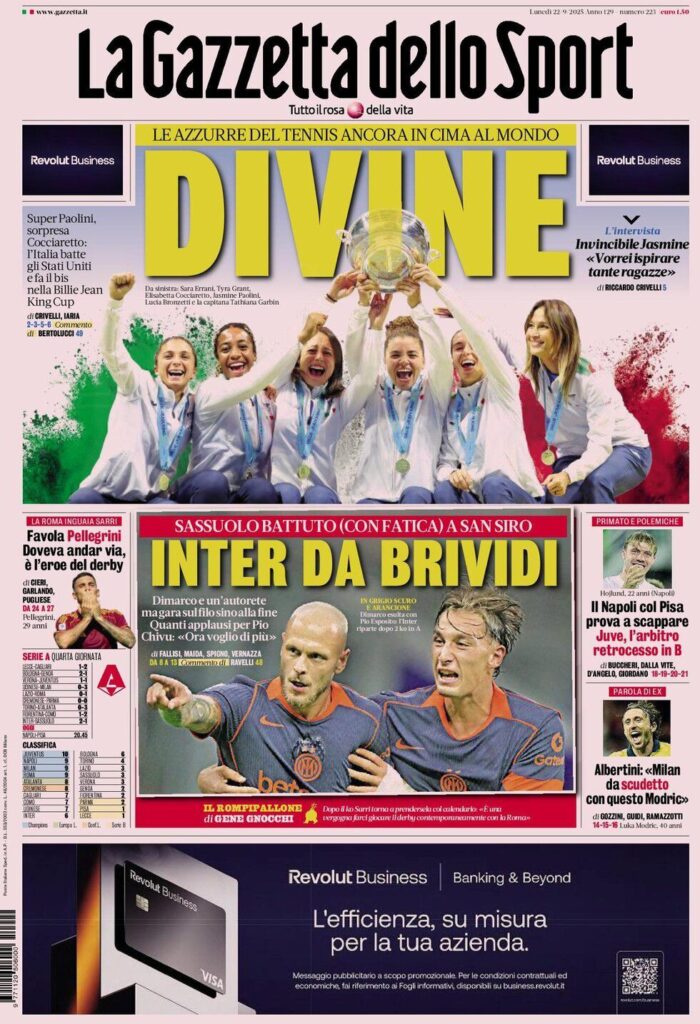 Le prime pagine sportive nazionali - 22 settembre 2025 33 WhatsApp Image 2025 09 22 at 07.25.31 3