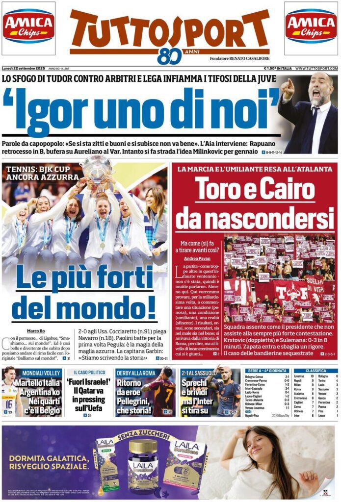Le prime pagine sportive nazionali - 22 settembre 2025 32 WhatsApp Image 2025 09 22 at 07.25.31