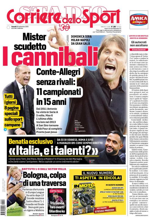 Le prime pagine sportive nazionali - 26 settembre 2025 32 Prime Pagine