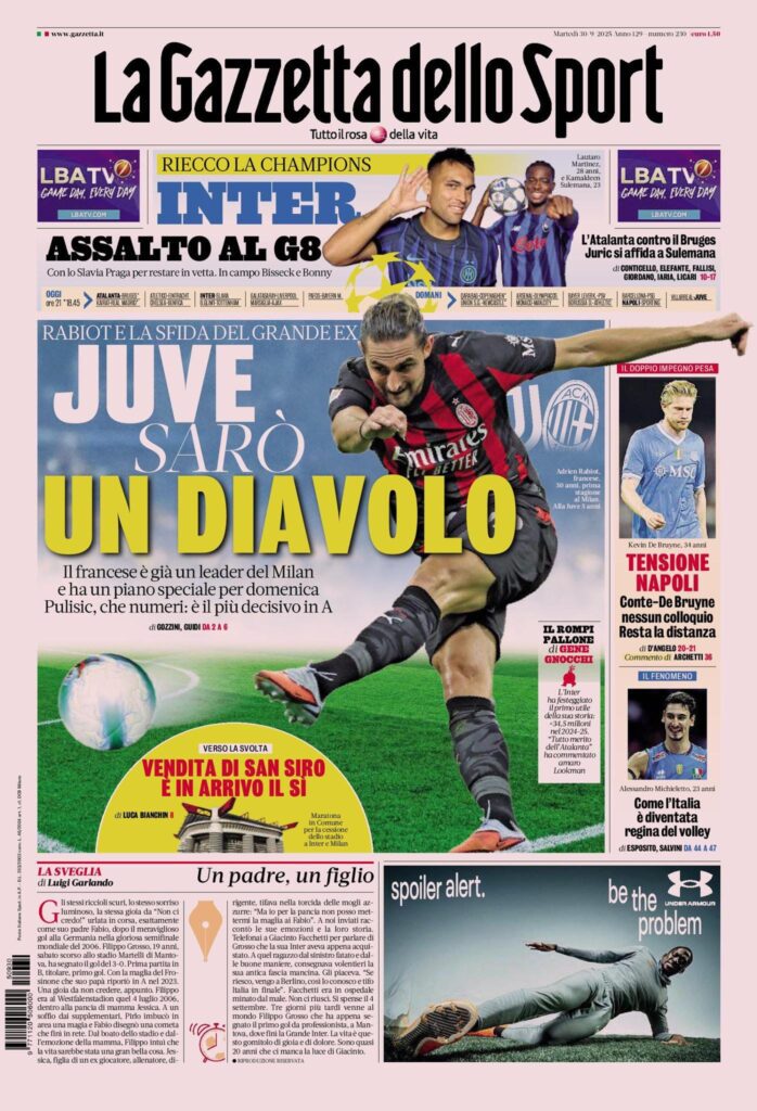 Le prime pagine sportive nazionali - 30 settembre 2025 33 WhatsApp Image 2025 09 30 at 07.35.43 3