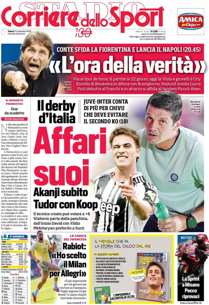 Le prime pagine sportive nazionali - 13 settembre 2025 32 corriere dello sport