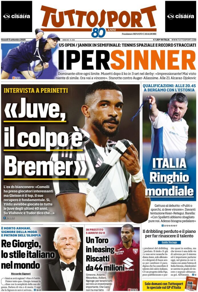 Le prime pagine sportive nazionali - 5 settembre 2025 32 tuttosport 021203607