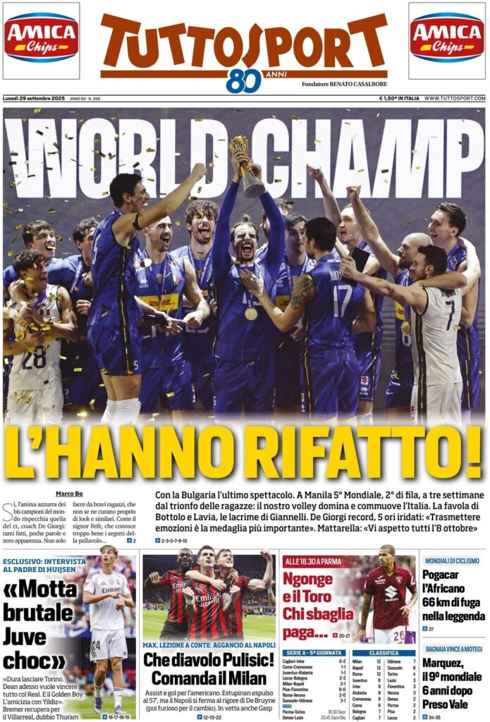 Le prime pagine sportive nazionali - 29 settembre 2025 32 tuttosport 021203zr9