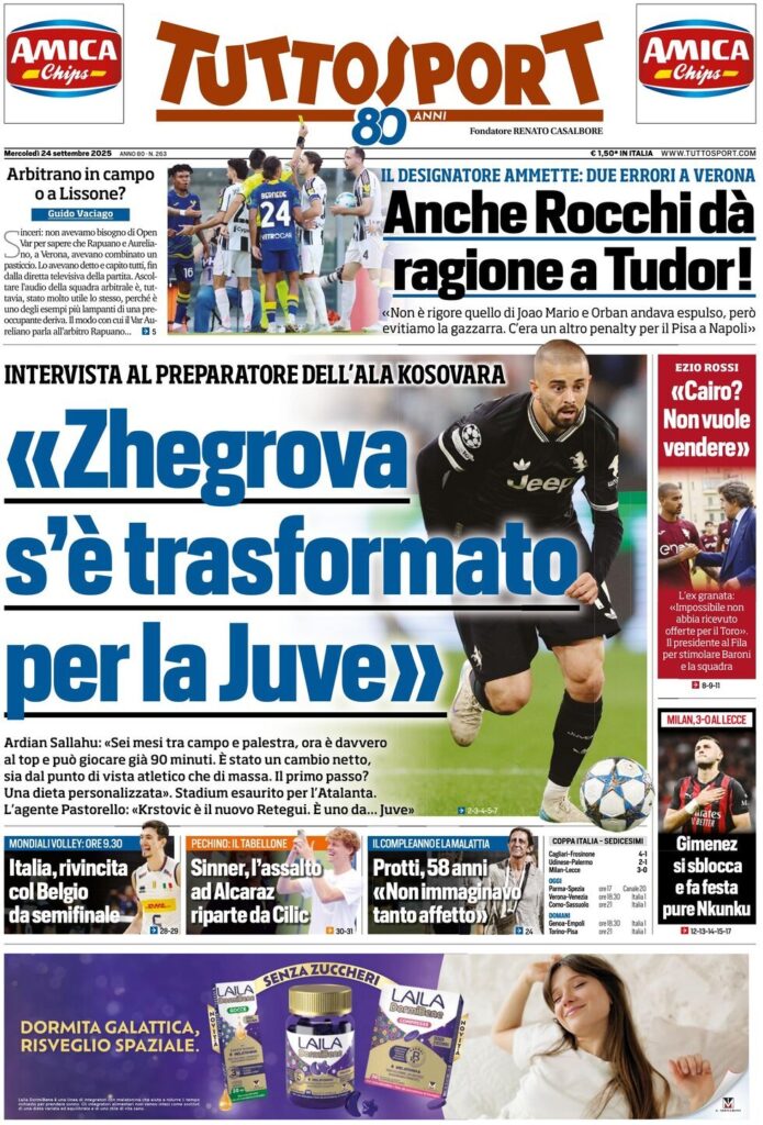 Le prime pagine sportive nazionali - 24 settembre 2025 32 tuttosport 021205312