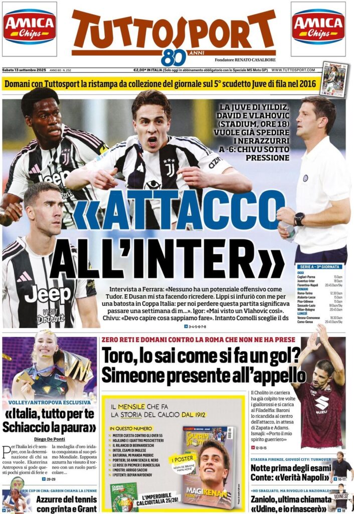 Le prime pagine sportive nazionali - 13 settembre 2025 33 tuttosport