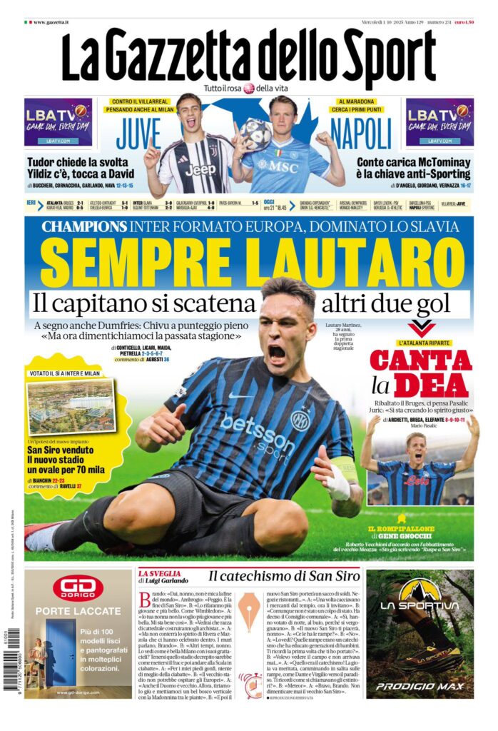 Le prime pagine pagine sportive nazionali - 1 ottobre 2025 32 WhatsApp Image 2025 10 01 at 07.42.13