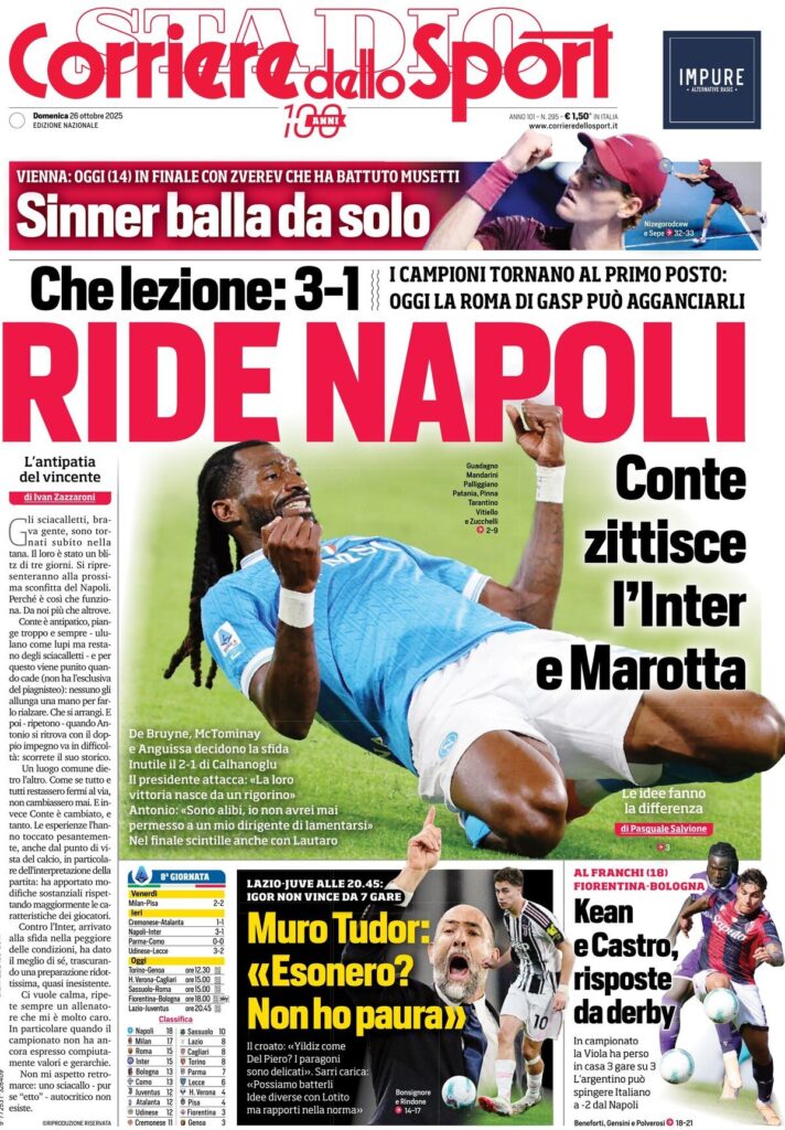 Le prime pagine sportive nazionali - 26 ottobre 2025 38 corriere dello sport 021209l32