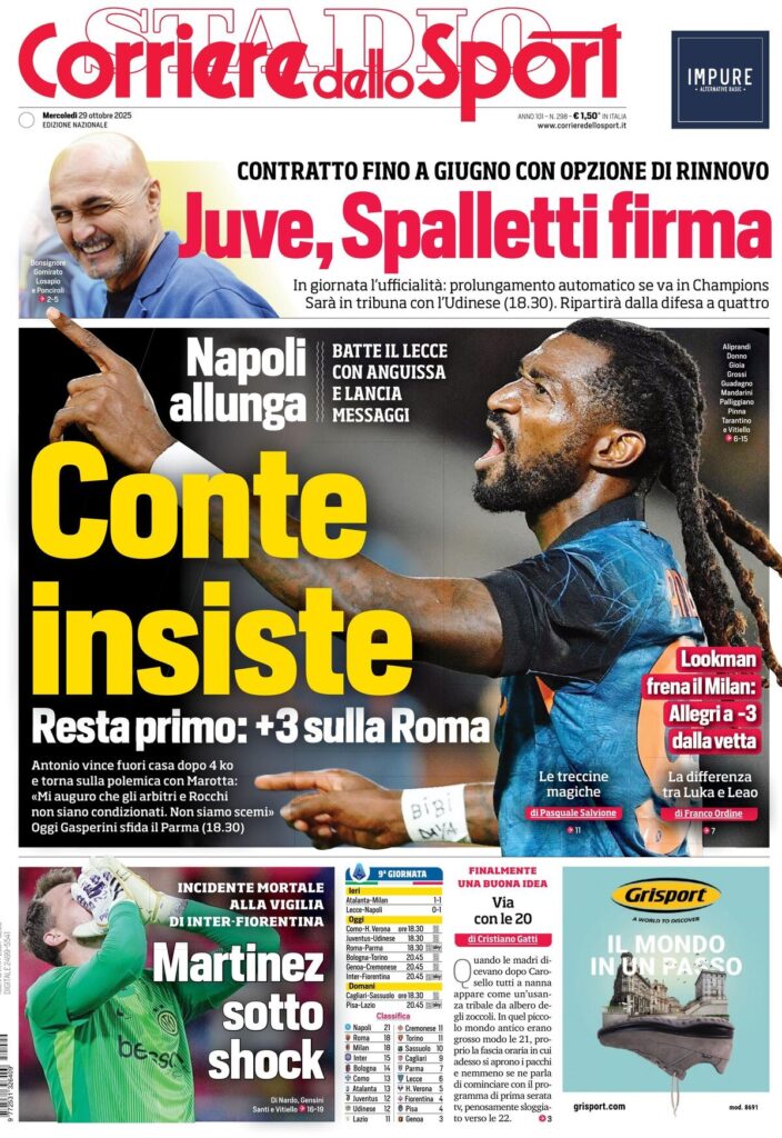 Le prime pagine sportive nazionali - 29 ottobre 2025 33 corriere dello sport 021209r76