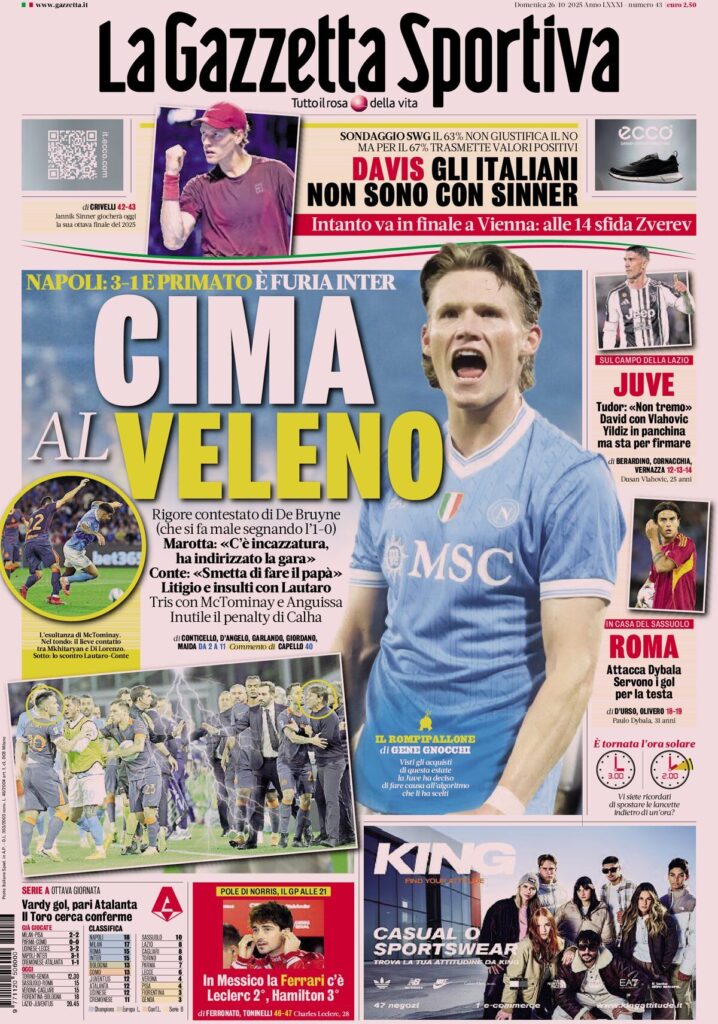 Le prime pagine sportive nazionali - 26 ottobre 2025 39 la gazzetta dello sport 062809bpk