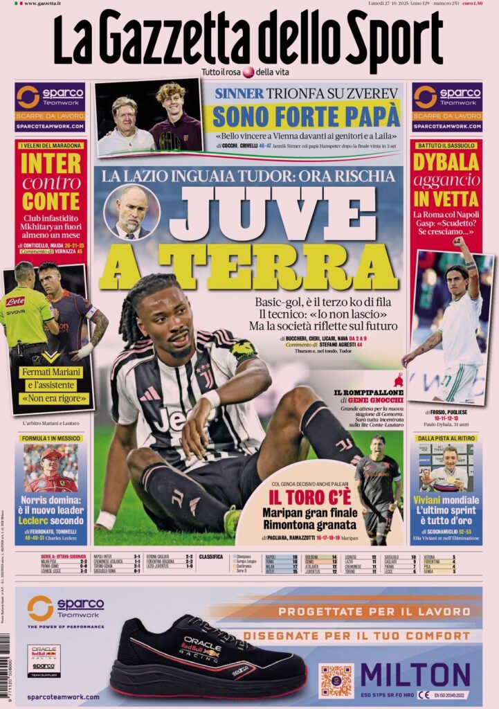 Le prime pagine sportive nazionali - 27 ottobre 2025 34 la gazzetta dello sport 073816gii