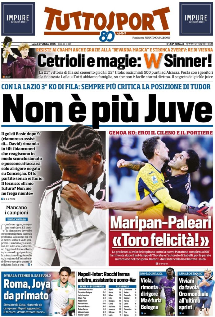Le prime pagine sportive nazionali - 27 ottobre 2025 32 tuttosport 021203jrn