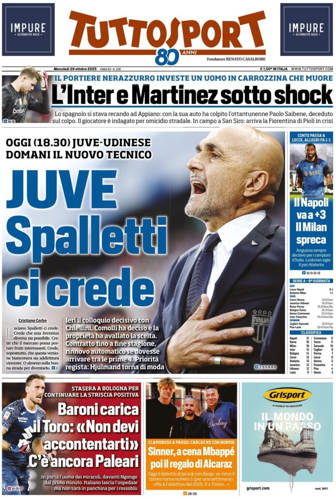 Le prime pagine sportive nazionali - 29 ottobre 2025 34 tuttosport 021204yc1