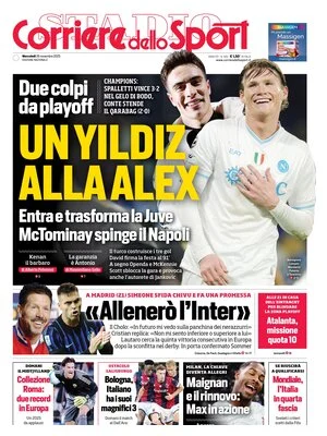 Le prime pagine sportive nazionali – 26 novembre 2025 33 corriere dello sport 0207262q5