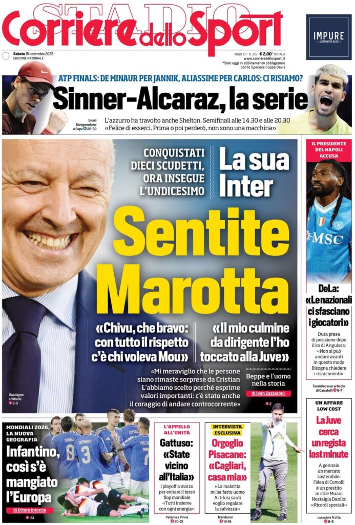 Le prime pagine sportive nazionali - 15 novembre 2025 33 corriere dello sport 021208atg