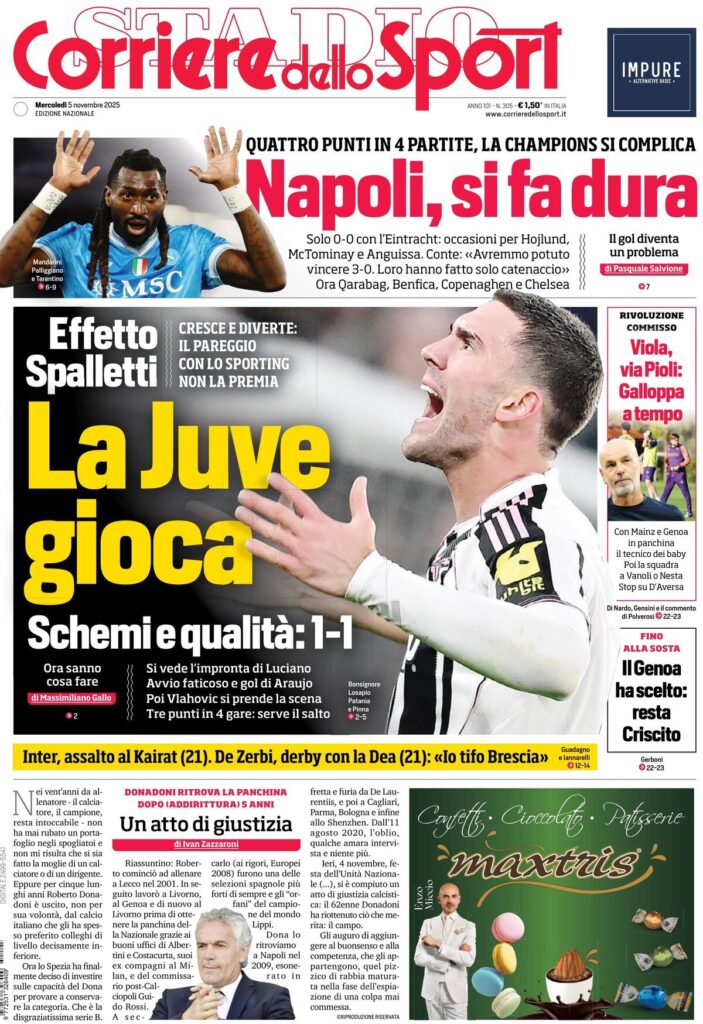 Le prime pagine sportive nazionali - 5 novembre 2025 33 corriere dello sport 021208lj2