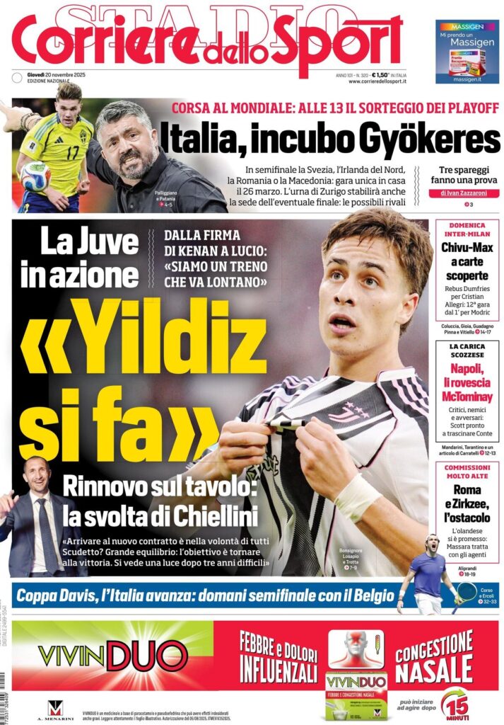 Le prime pagine sportive nazionali – 20 novembre 2025 33 corriere dello sport 021210uf4 1