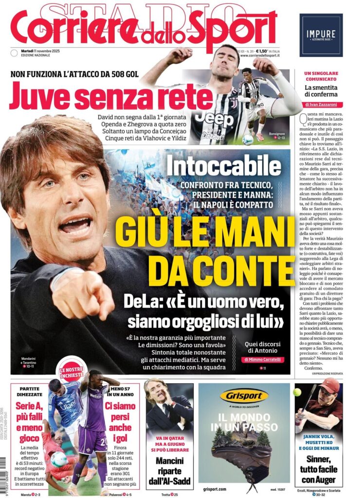 Le prime pagine sportive nazionali - 11 novembre 2025 33 corriere dello sport 021211tpa 1