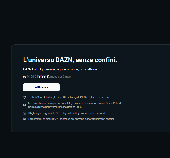 DAZN, nuova offerta lampo per il Black Friday 2025: c'è fino a mezzanotte 32 dazn full pass black friday