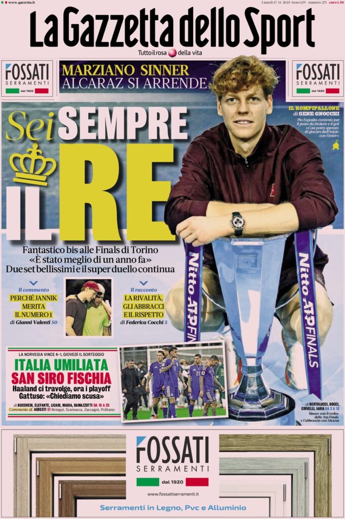 Le prime pagine sportive nazionali - 17 novembre 2025 32 la gazzetta dello sport 0618061yu
