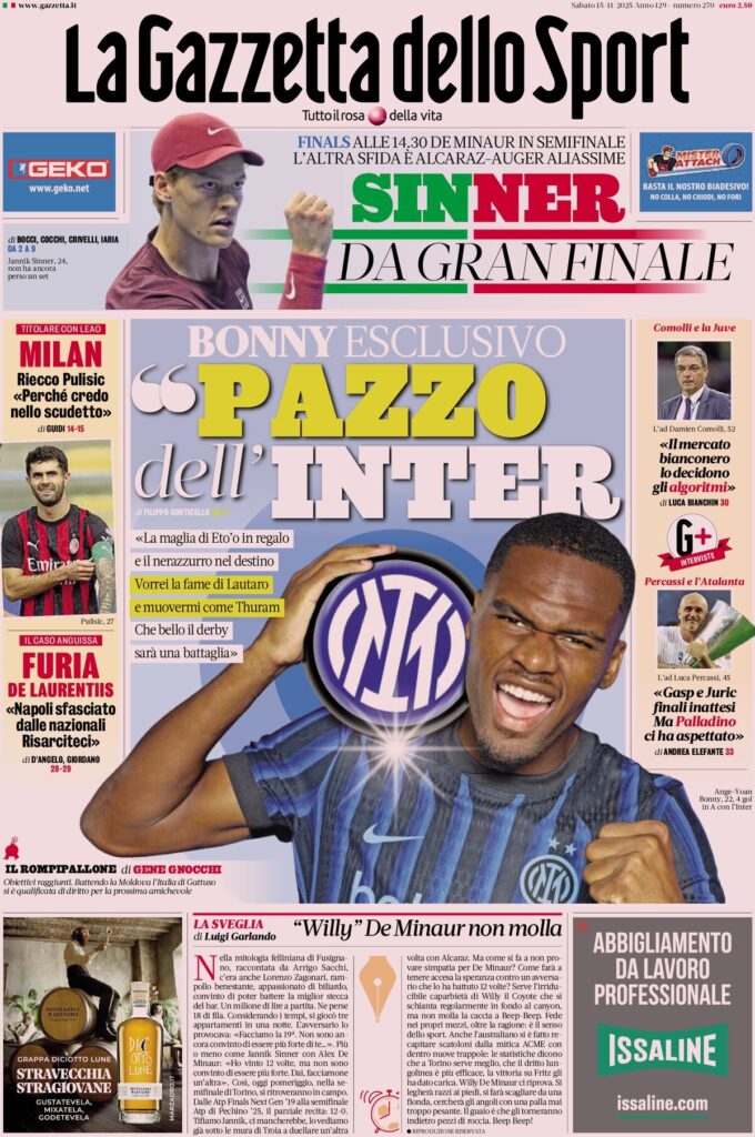 Le prime pagine sportive nazionali - 15 novembre 2025 32 la gazzetta dello sport 061818l8v