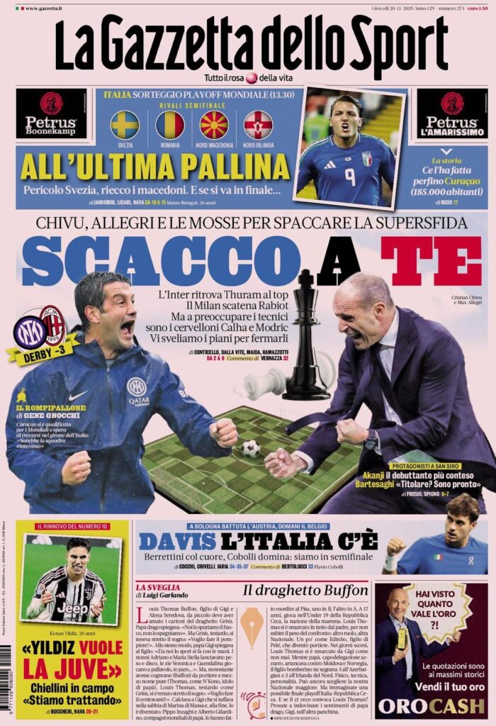 Le prime pagine sportive nazionali – 20 novembre 2025 34 la gazzetta dello sport 062359u1a 1