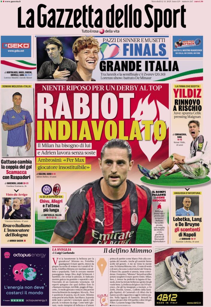 Le prime pagine sportive nazionali - 12 novembre 2025 32 la gazzetta dello sport 0658275xt