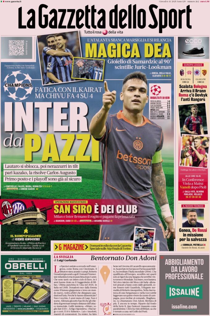 Le prime pagine sportive nazionali - 6 novembre 2025 34 la gazzetta dello sport 071817c9c 1