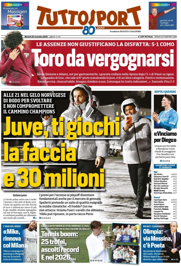 Le prime pagine sportive nazionali – 25 novembre 2025 34 tuttosport 020830gbg