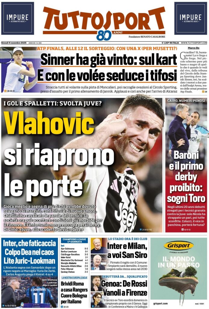 Le prime pagine sportive nazionali - 6 novembre 2025 32 tuttosport 021203fga 1