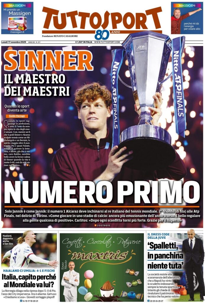 Le prime pagine sportive nazionali - 17 novembre 2025 34 tuttosport 021203juw